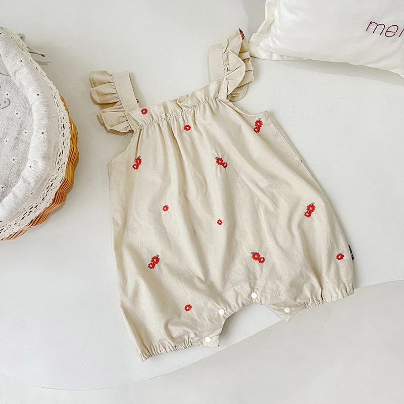 Summer Newborn Infant Baby Girls Romper Cotton Embroidery Flower Sleeveless Romper Kids One Piece Fashion Baby Clothing