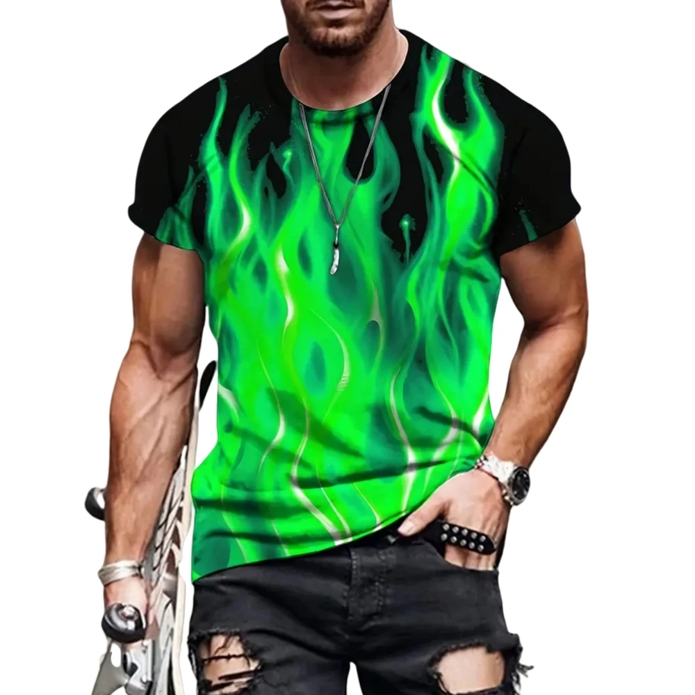 Men's 3D Flame Pattern Print Fashion T-Shirt Crew Neck Short Sleeve Tops Graphic Tee Shirts Men's Clothes Summer Men's Clothing