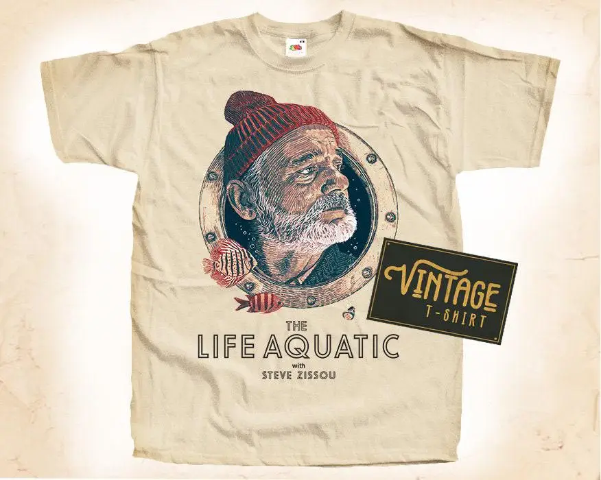 

The Life Aquatic with Steve Zissou V1 T shirt Tee Natural Vintage Cotton Movie Poster Beige All Sizes S M L XL 2X 3X 4X 5X