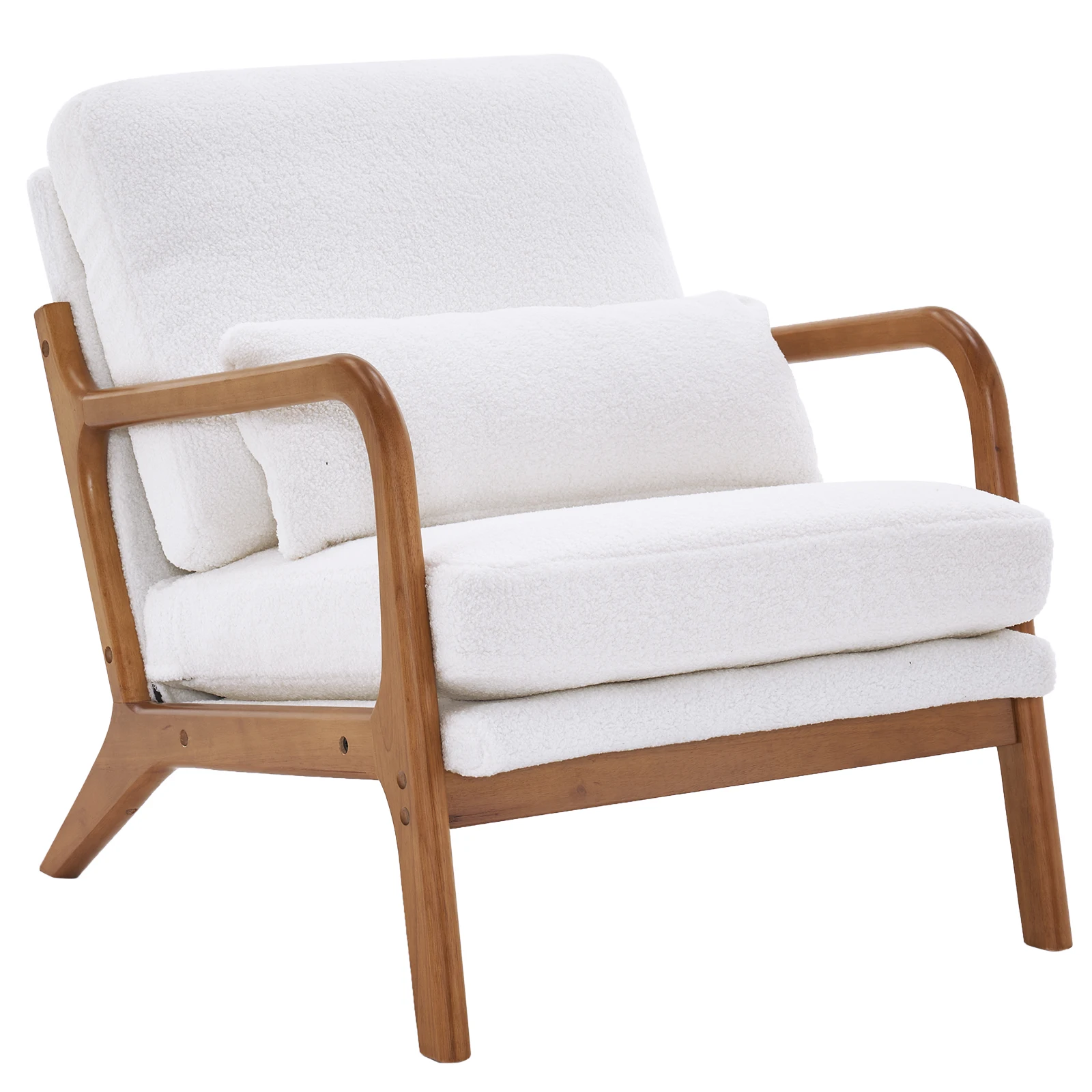 Oak Armrest Oak Upholstered Teddy Velvet Single Lounge Chair Indoor Lounge Chair Off-White