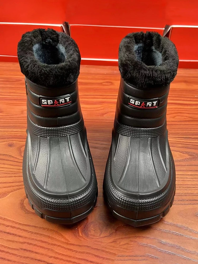 Men's Winter Thickened Waterproof Snow Boots Cotton Shoes for Elderly Warm Casual High Top Work Boots round Toe Flat Heel