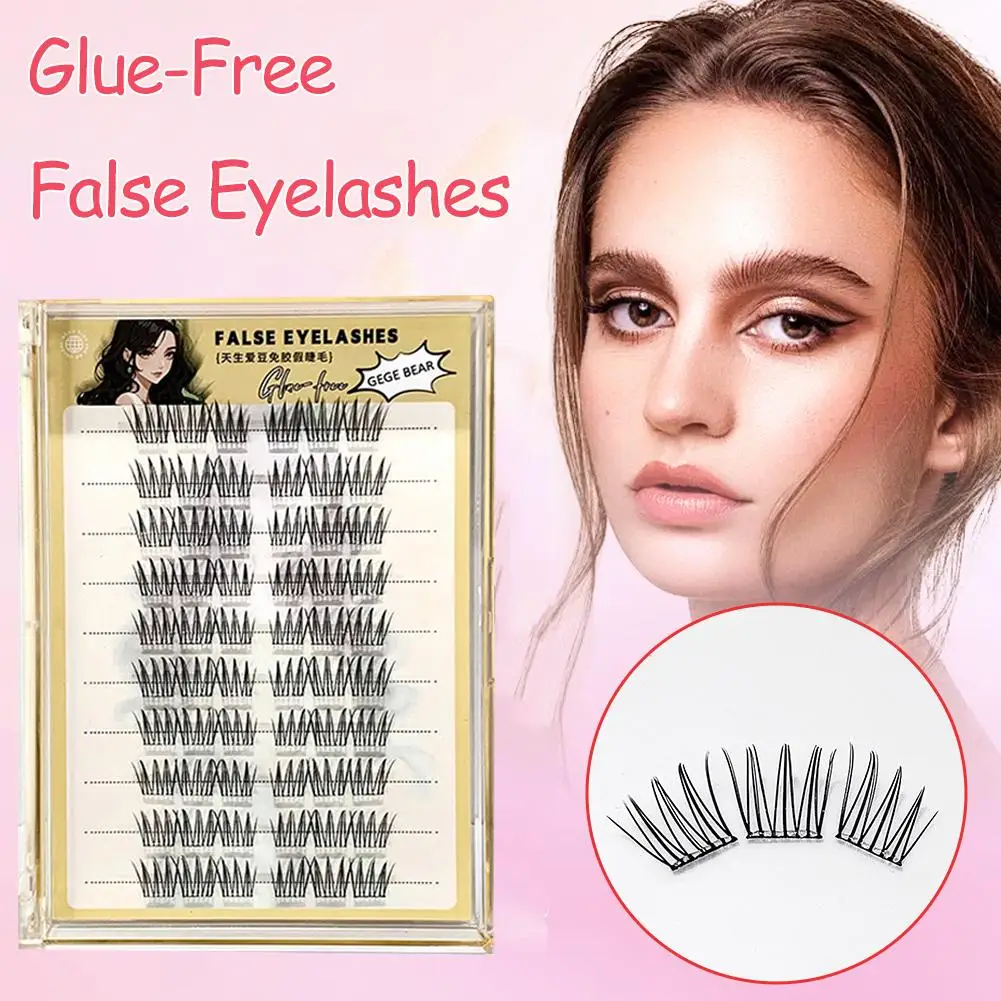 GegeBear Natural Segmented Glue-Free False Eyelashes Large-Capacity Self-Adhesive Lashes Easy to Wear Enlarge Eyes for Begi H4O8