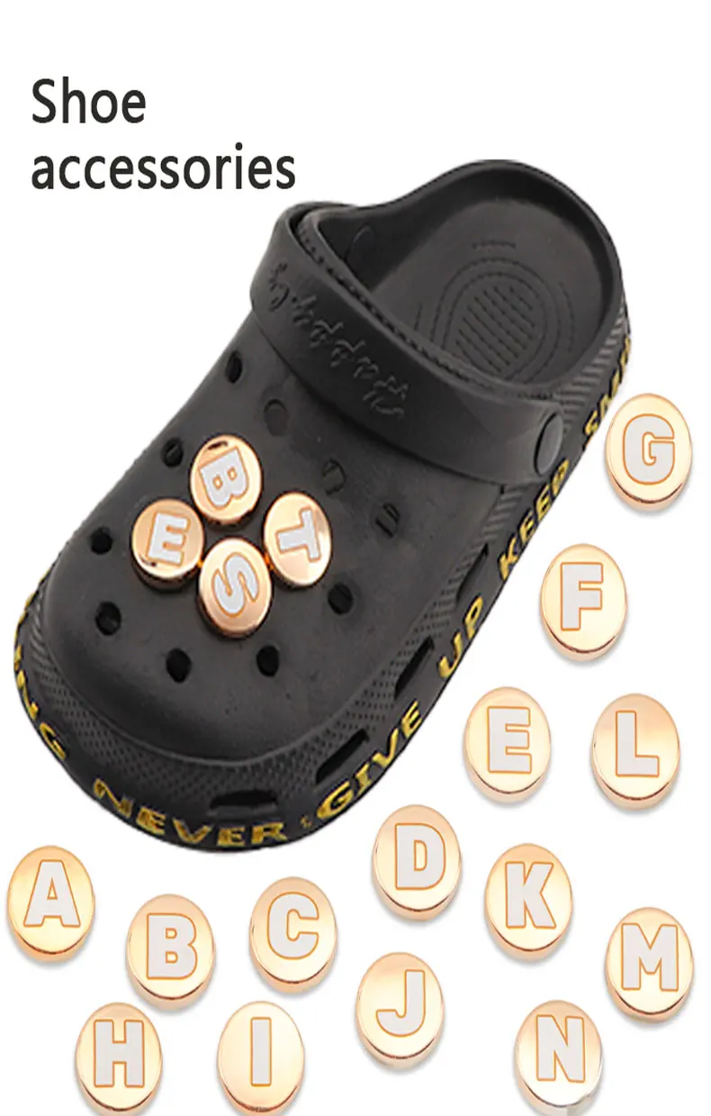Bling Gold Buchstaben Schuh Charms für Clog Sandalen Schuh Dekoration Alphabet Charaktere Schuhe Pins für Junge Mädchen Männer Frauen 1PCS – Detail 4