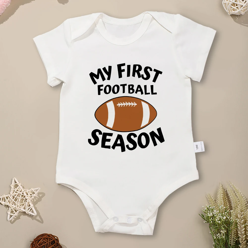 My First Football Season Funny Baby Boy Bodysuit American Style Harajuku Streetwear Cotton Infant Onesie White Newborn Romper