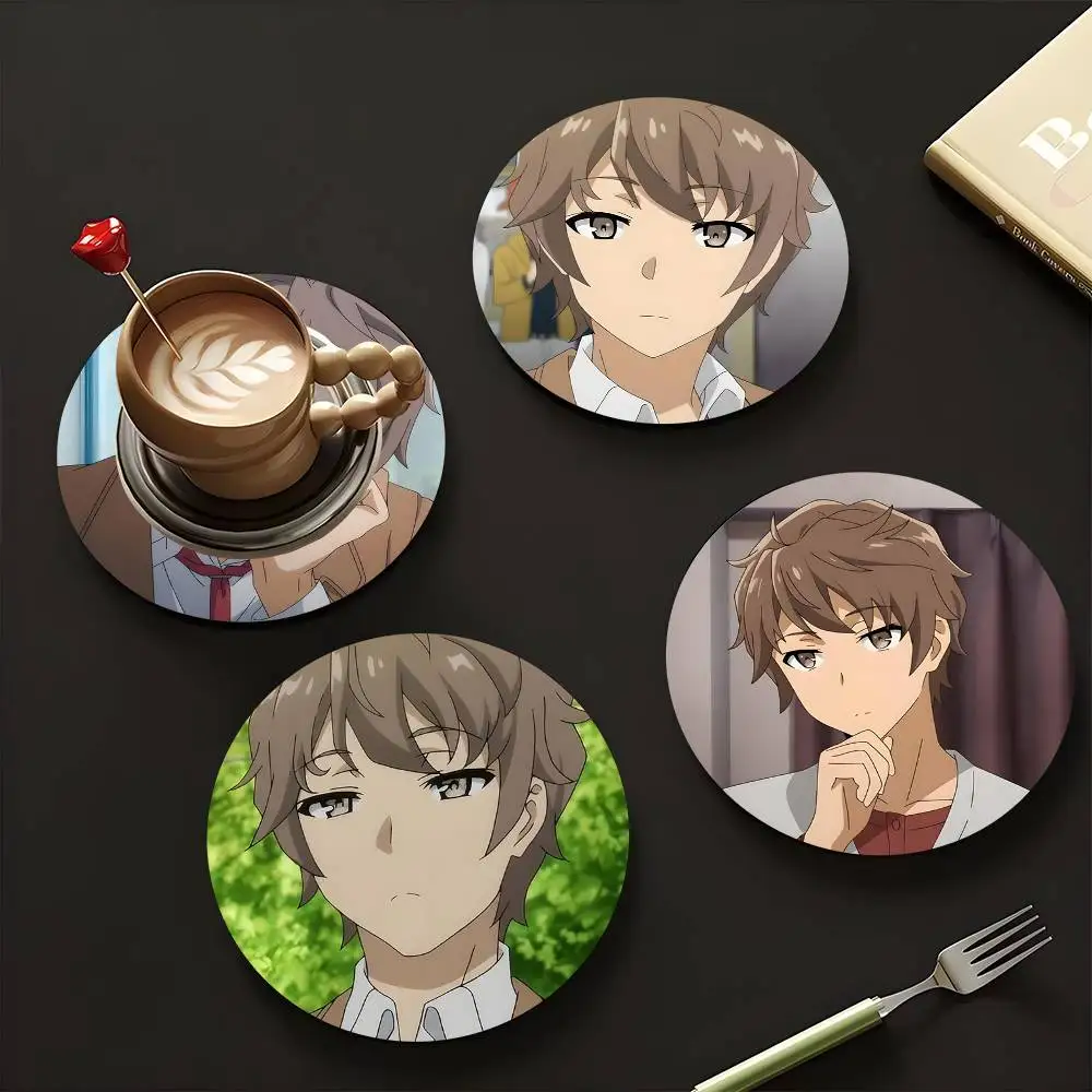 1pc Sakuta Azusagawa Anime Characters Wooden Coaster Colour Printing Cup Mat Home Desk Decoration Gifts