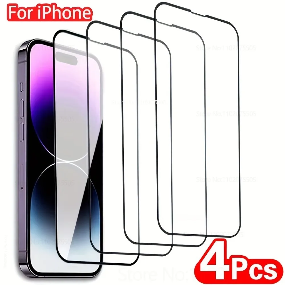 

4Pcs Tempered Glass Protective Film for IPhone 14 Promax 15 16 Plus 13 Promax 16E Screen Protector 12 Mini 11 17 Promax 8 7 Plus