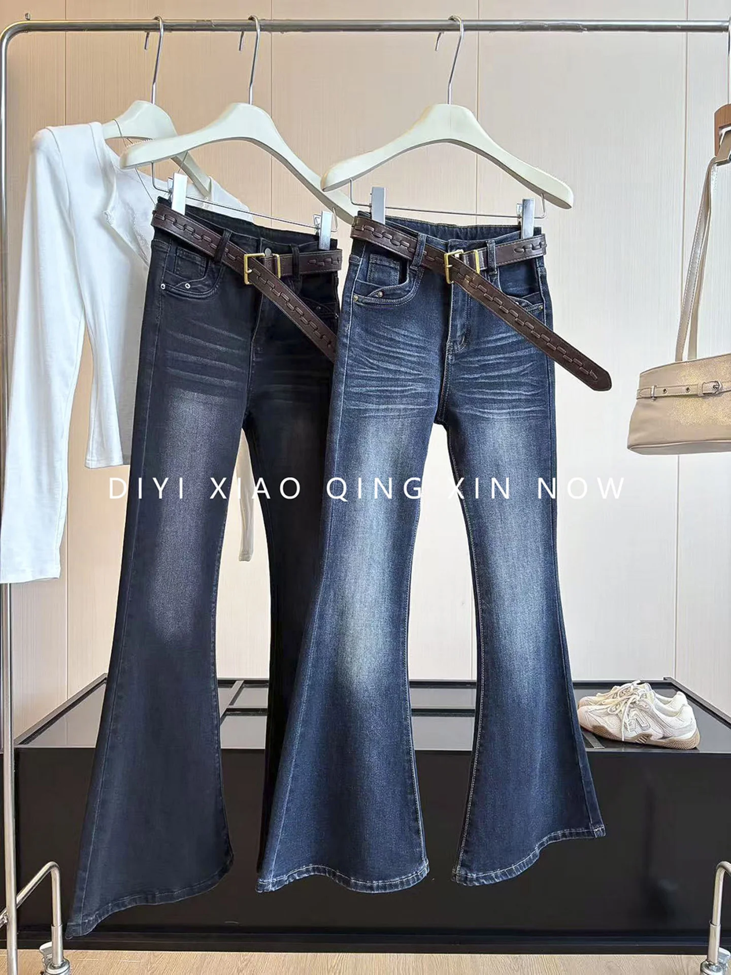 DIYI High Waist Slim Fit Bell Bottom Jeans Women's mid Stretch Denim Pants Retro American Style Fall 2026 New Model