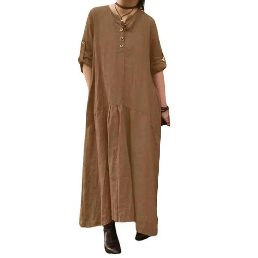 

Women Shirt Dress V-neck Button Down Shirt Dress for Loose A-hem Long Dress for Office