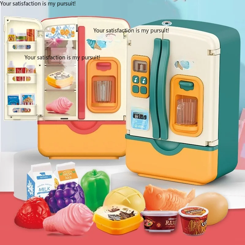 Large Double Door Fridge Pretend Play Toy With Light & Spray Kids Parent Interactive Refrigerator Toy