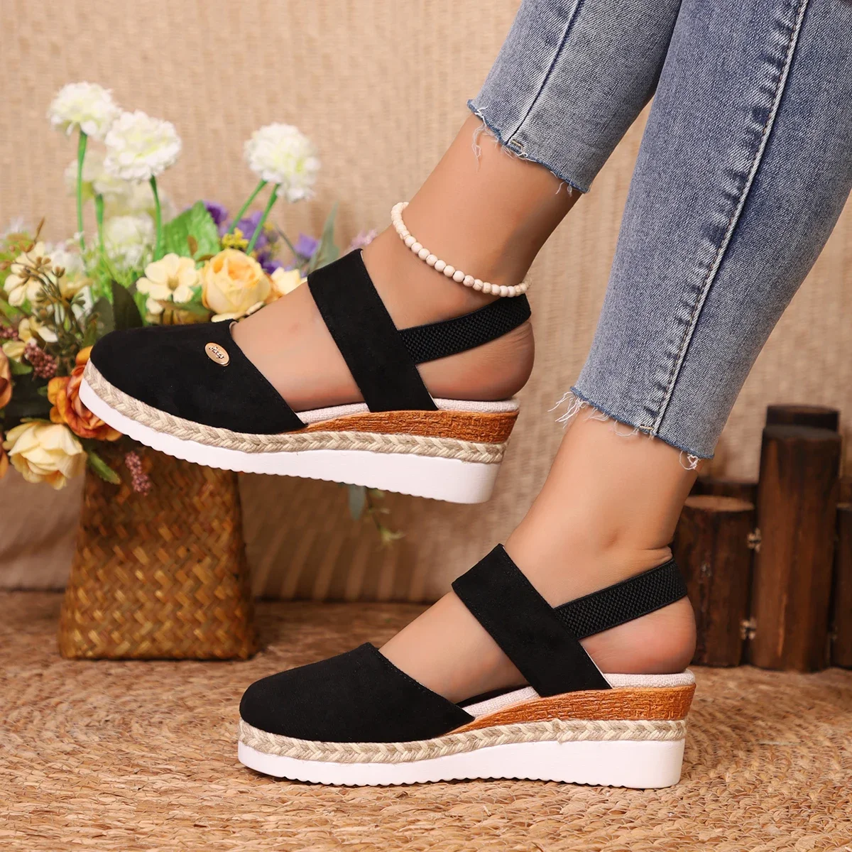 Wedge Heel Women Sandal New Summer Gladiator Designer Shoes Cover Toe Classic Sandals Women 2024 Med Heels Plus Size