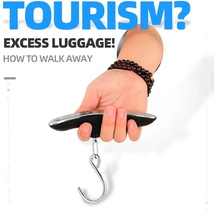 Digital Luggage Scale 50kg Electronic Travel Hanging Tool LCD Display Backlit Fish Hook Hang Scale Metal Battery