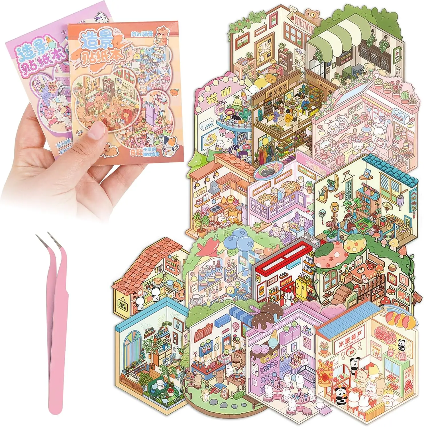 DIY 3D-Sticker-Szenen-Sammelbuch: Niedliche Cartoon-Mini-Sticker-Szenen zur Stresslinderung