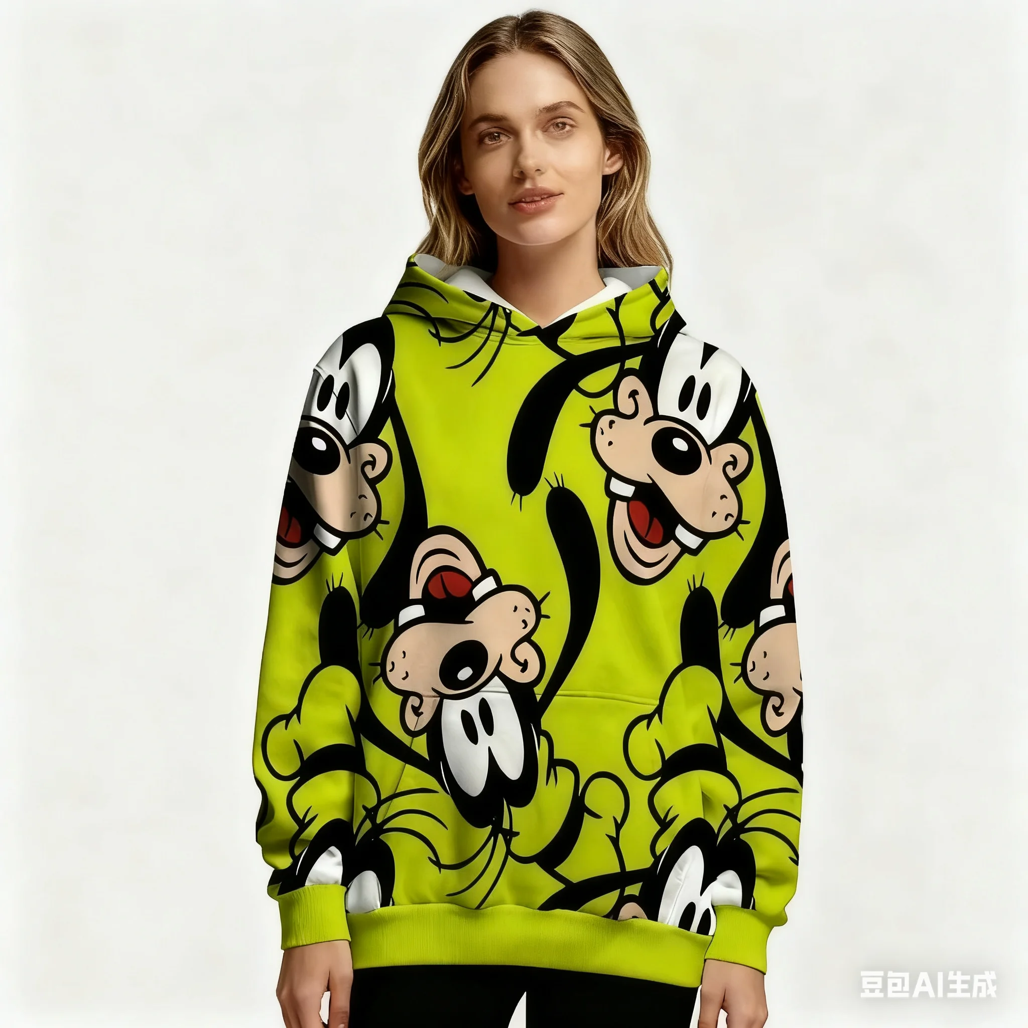 Sweat à capuche imprimé Disney Goofy Allover pour femme automne hiver chaud pull décontracté motif de dessin animé vibrant pour hauts à capuche à la mode