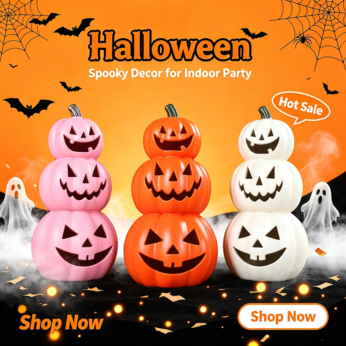 Halloween Garden Outdoor Decor Pumpkin Figurine, 3-Tier Hollow-Out Pumpkin Face Collectible Figurines Spooky Pumpkin Statue