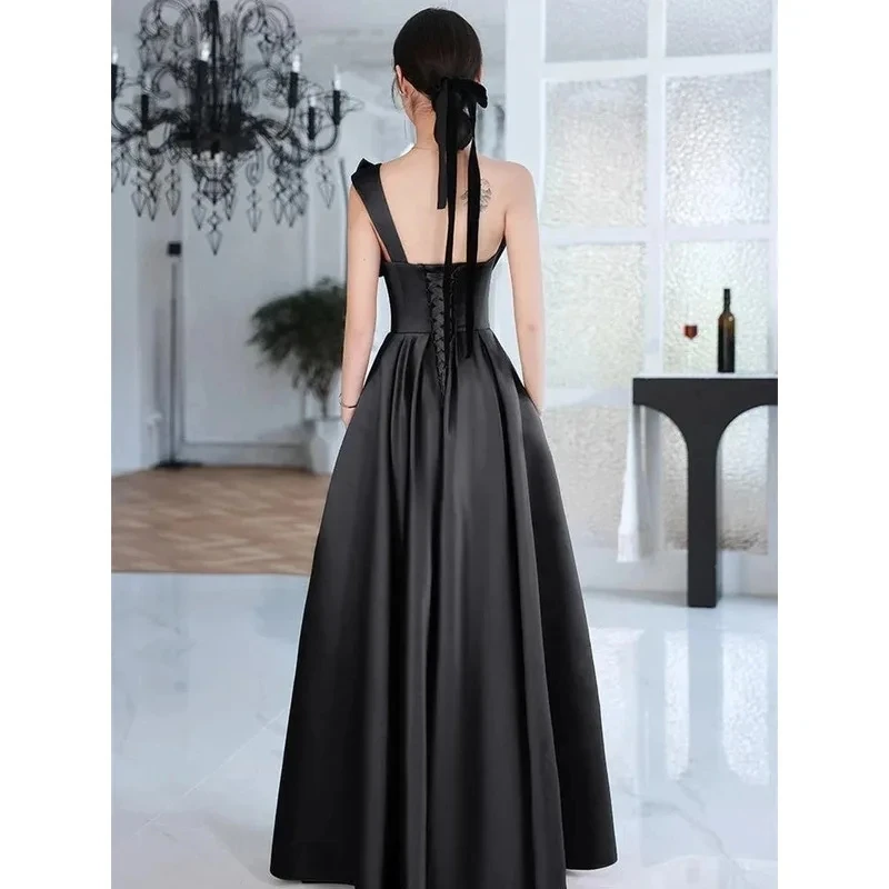 Elegant Temperament Prom Evening Dresses Vestidos Bow Draped One-shoulder Strapless Cross Lace Up Dress Banquet Trendy Party