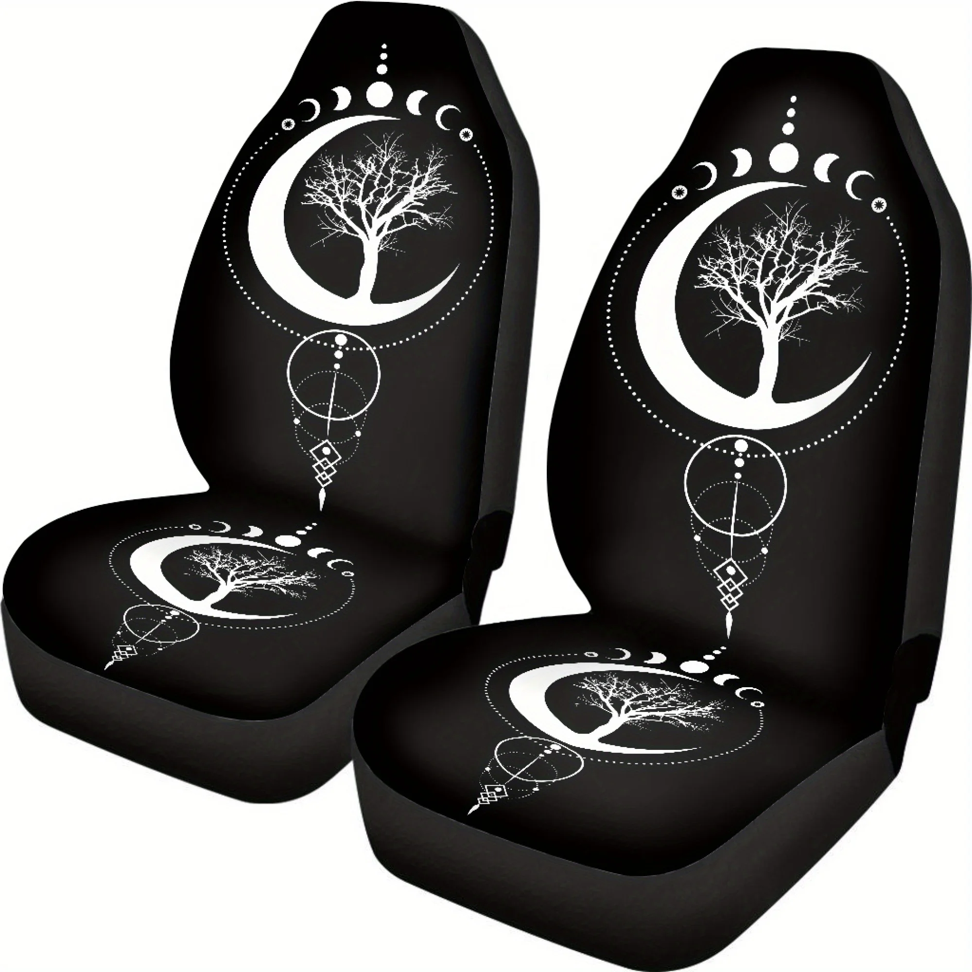 2pcs Moon And Peace Tree Pattern Car Seat Covers, For Women And Man, Universal Auto Front Seats Protector Fits For Car, SUV Seda