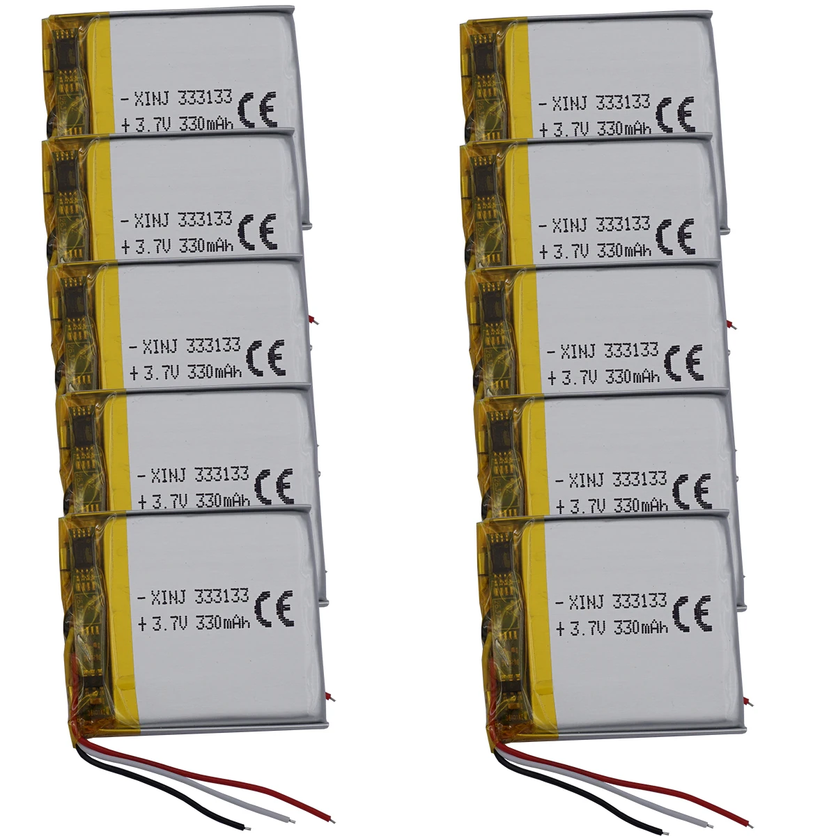 10 Stück 3,7 V 330 mAh 1,22 Wh Li-Polymer-Li-Lithium-Akku 333133 Thermistor NTC 3-Draht für GPS Bluetooth Lautsprecher Kopfhörer DashCam
