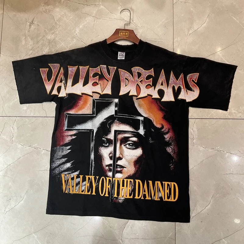 

American-style VALLEY Portrait Print Tshirts Men Women 1:1 Best Quality Pure Cotton Vale Black T Shirt Top Tees
