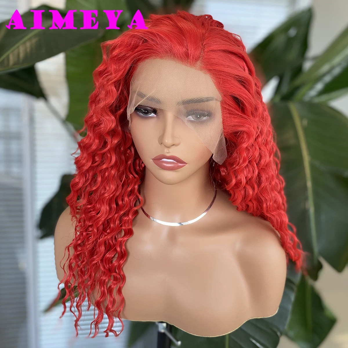 

AIMEYA Hot Red Wig 13x4 Deep Curly Lace Front Wig for Women Heat Resistant Synthetic Hair Natural Hairline Daily Cospaly Wig