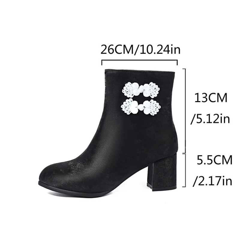 ASILETO New Classic Chinese Style Ankle Boots Round Toe 5.5CM Block Heels Zipper Buckles PU Plus Size 40 41 42 43 Fashion