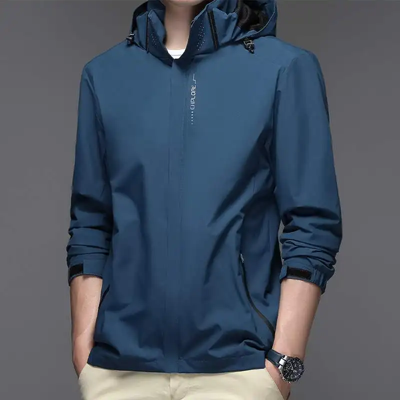 

Men's Spring Autumn Thin Casual Hooded Jaet Pure Color Faionable Busin Outerwear Long Sve Loose Fit Zipper ket