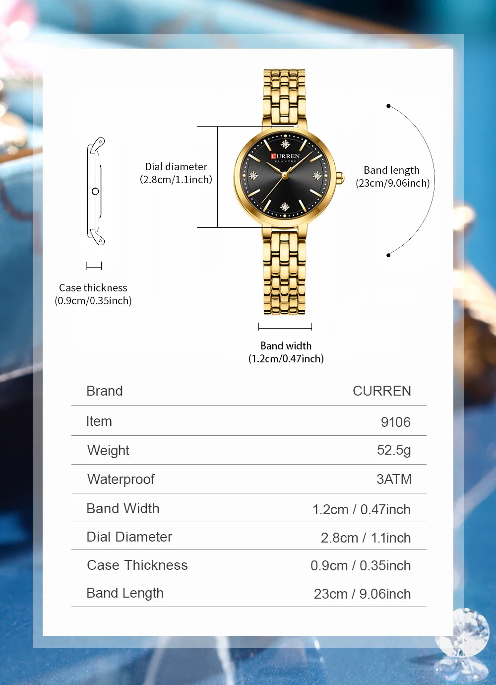 CURREN Damen Minimalistische Dünne Armbanduhr mit Funkelnden Strasssteinen, Luxuriöse Quarzuhr als Geschenk für Sie – Detail 7