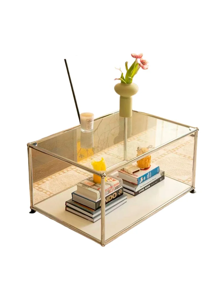 

Medieval stainless steel coffee table Modern simple ins small apartment living room tempered glass coffee table