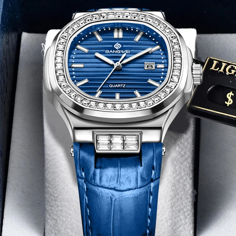 BANGWEI 2026 أفضل العلامات التجارية الساعات الفاخرة رجال الأعمال موضة ساعة نسائية 30 متر مقاوم للماء مضيئة كوارتز ساعات المعصم Reloj Hombre