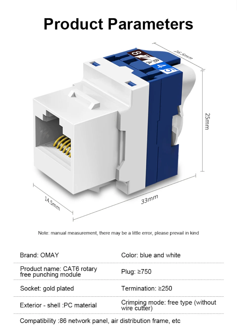 RJ45 Keystone Jack, CAT6 CAT5E CAT6A Tool Free Self-Locking Module Adapter No Punch-Down Tool Couplers