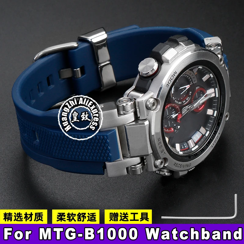 

For Casio G-shock watch MTG-B1000 G1000 rubber Watch strap Steel Metal Linker silicone men's Watchband belt Blue red accessories