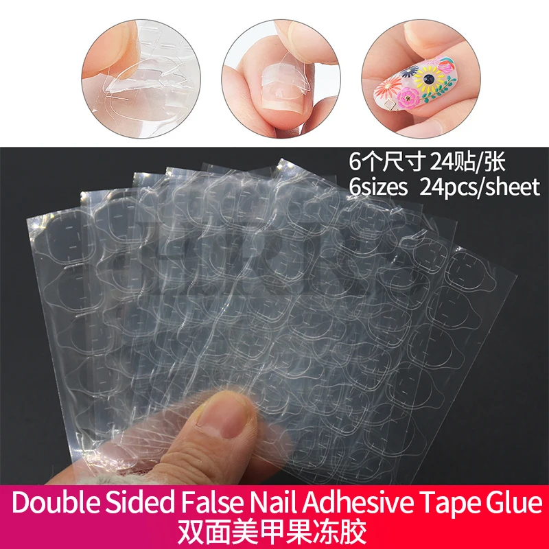 10sheets 24Pcs/Sheet Double Sided False Nail Art Adhesive Tape Glue Jelly Clear Waterproof Tabs Nail