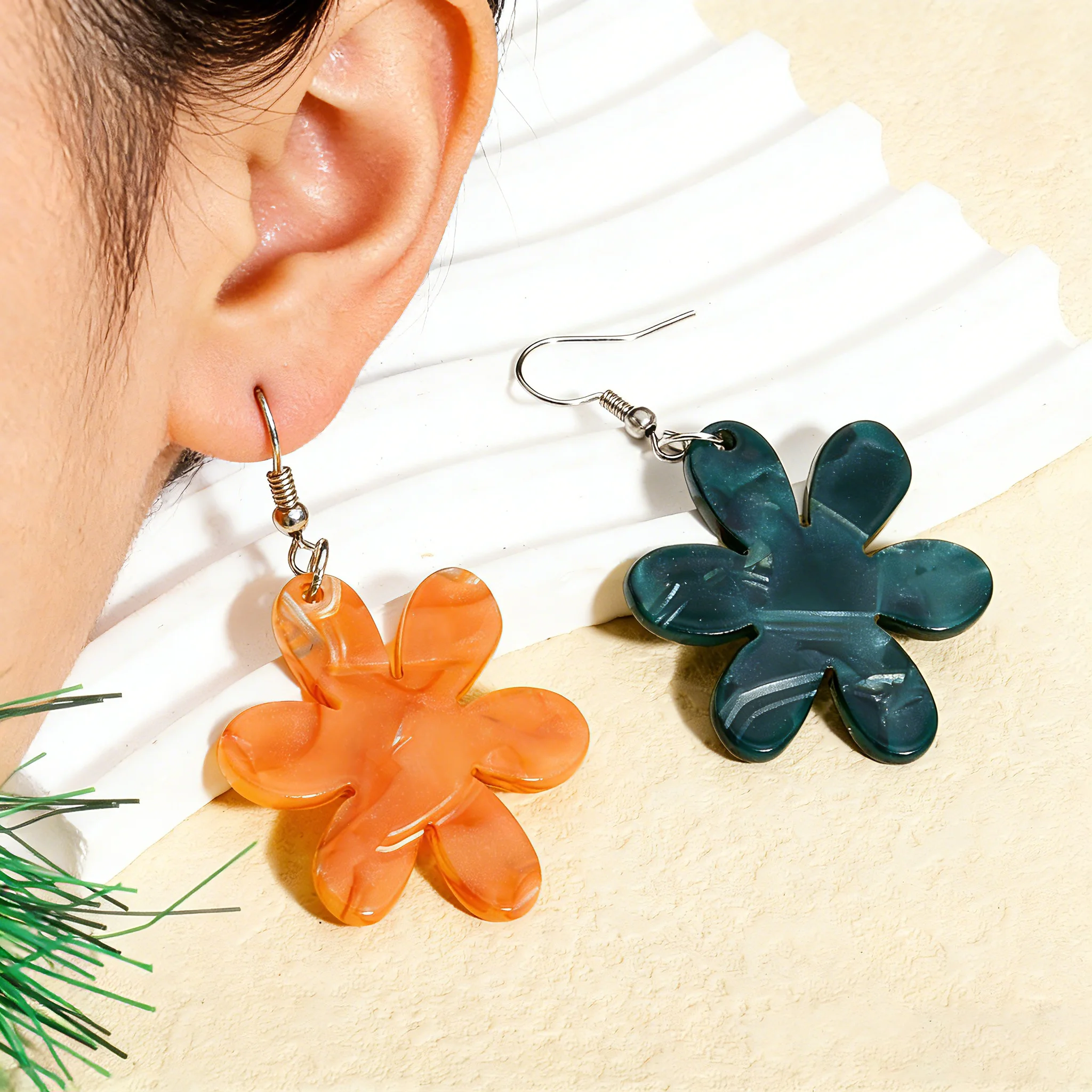 5pcs Acrylic Acetic Acid Series Pendants Multicolor Flower Charms DIY Necklace Earrings For Women Party Jewelry 3.6cm x 3.1cm