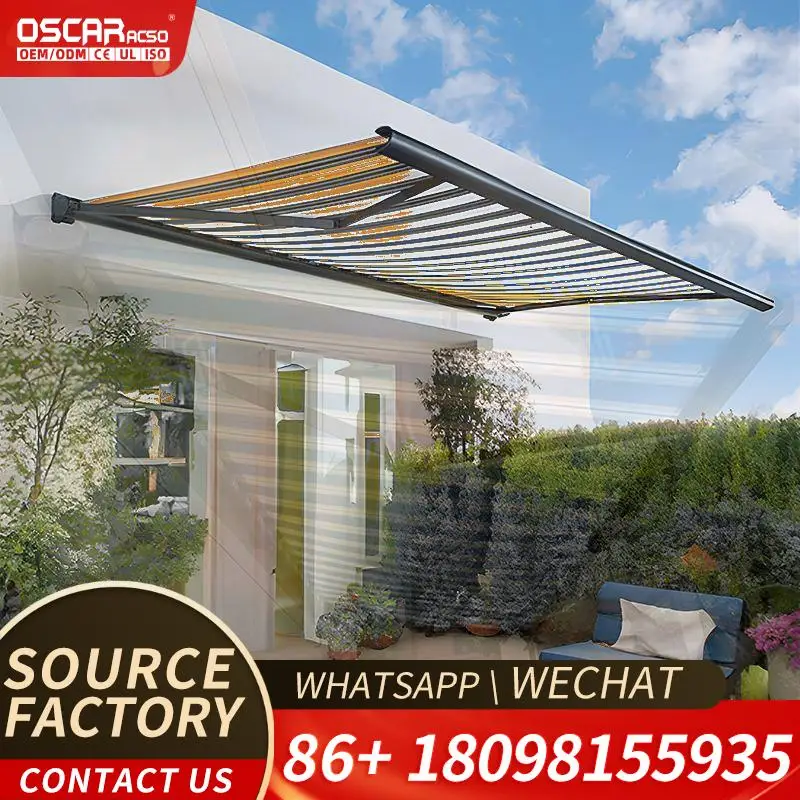 Motorized Retractable Outdoor Aluminum Frame Awning with LED Lights for Pergolas Conservatories Retractable Awning