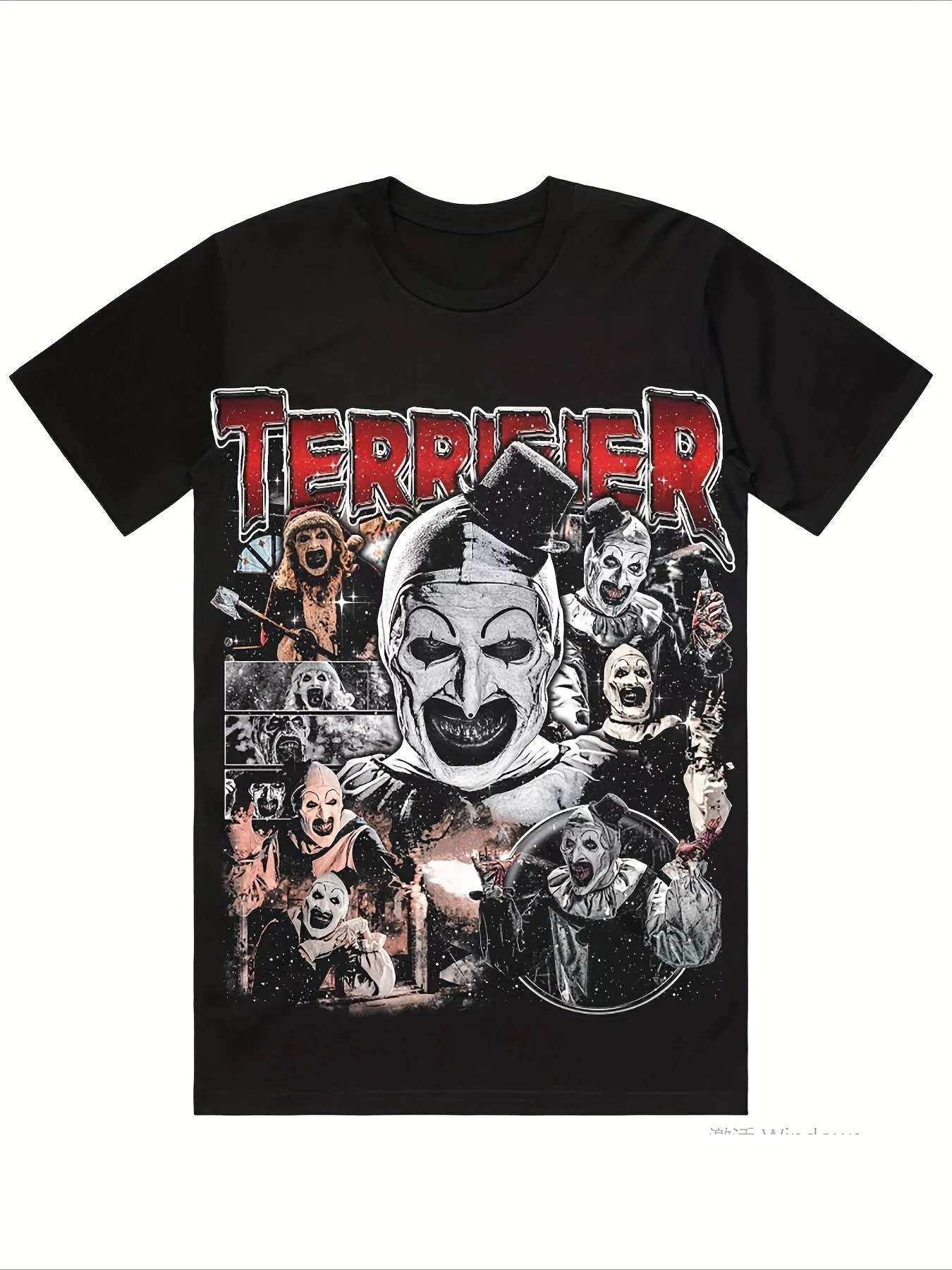 تي شيرت برسومات فيلم الرعب للرجال من The Terrifier - تي شيرت أسود بتصميم مهرج أحمر وأبيض - قميص كاجوال بأكمام قصيرة