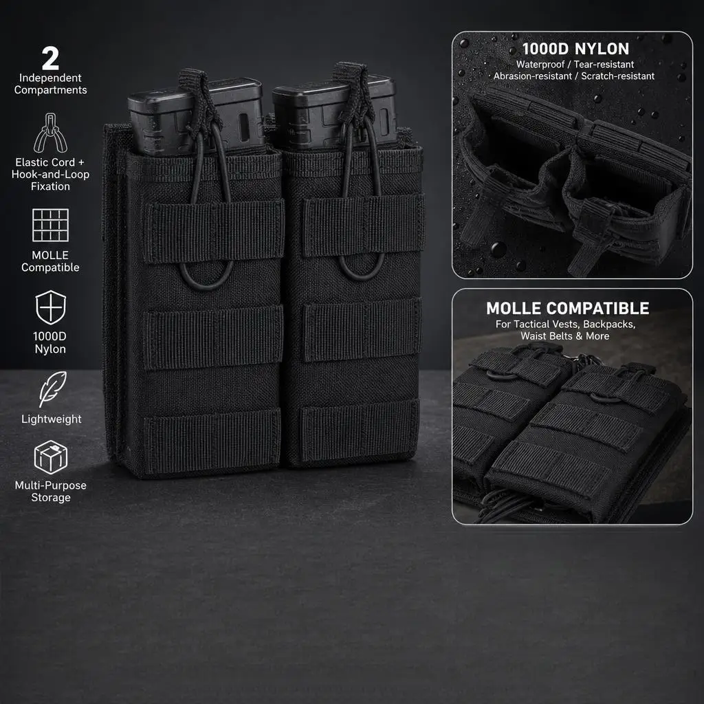 1000D Nylon Single Double Triple Magazine Pouch AR15 M4 5.56 AK 7.62 Holster Molle Airsoft AEG GBB Mag Carrier - view 5