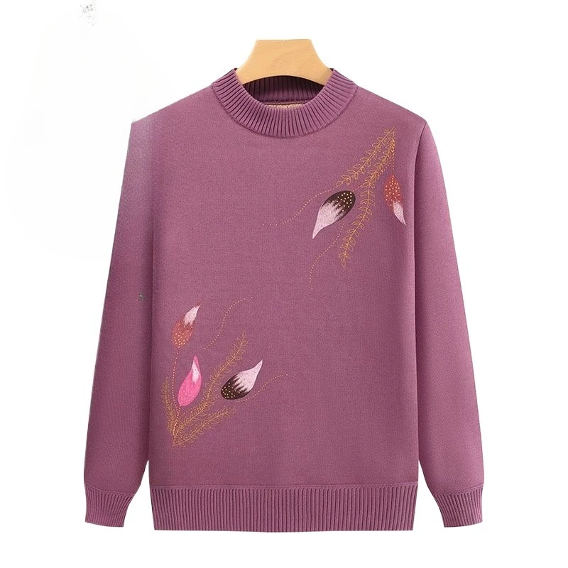 

Fashion Floral Printed Knitted Jumpers Autumn Winter New Warm Mid Aged Clothing Vintage Jacquard Weave Loose Sweaters M137