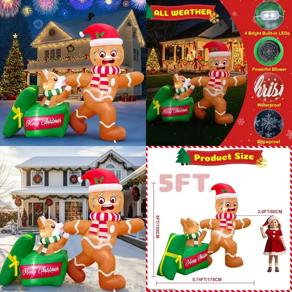 

Рождественские уличные надувные пряники для кусания собак со светодиодной подсветкой, забавный газон, сад, вечеринка, декор двора
