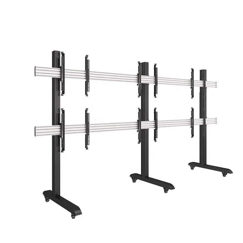 Support 3x2 TV Cart Mobile TV Stand with Bracket Heavy Duty Rolling Base for Professional Video Wall Display Screen Holder