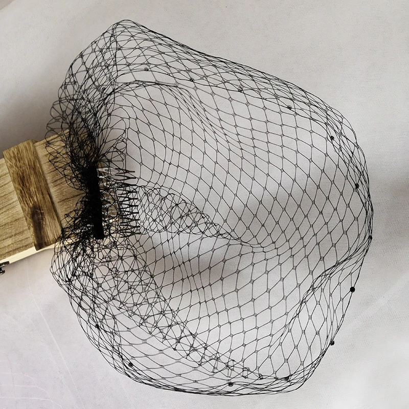 Birdcage Veil Net para mulheres, véu blusher, pérolas, acessórios elegantes para casamento para noiva, véu frisado de 1 camada para meninas, branco e preto