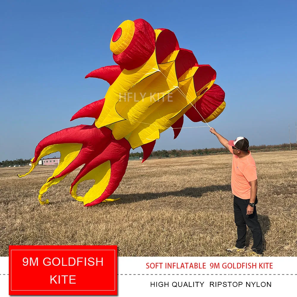 Nuovo arrivo 9m aquilone pesce rosso per audlts 37 metri quadrati 3D grande enorme grande solido morbido gonfiabile spettacolo aquiloni