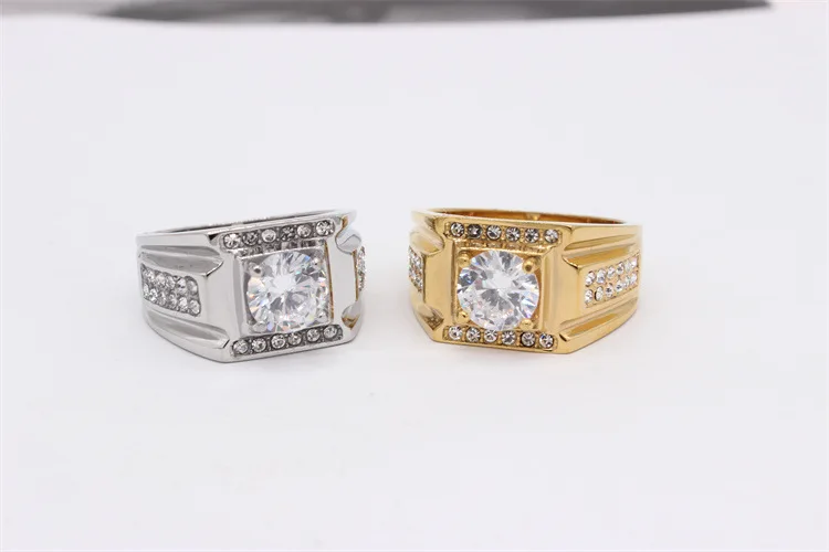 Fashion Minimalist Light Luxury Style Men's Wedding Diamond Stainless Steel Rings Size 7-12