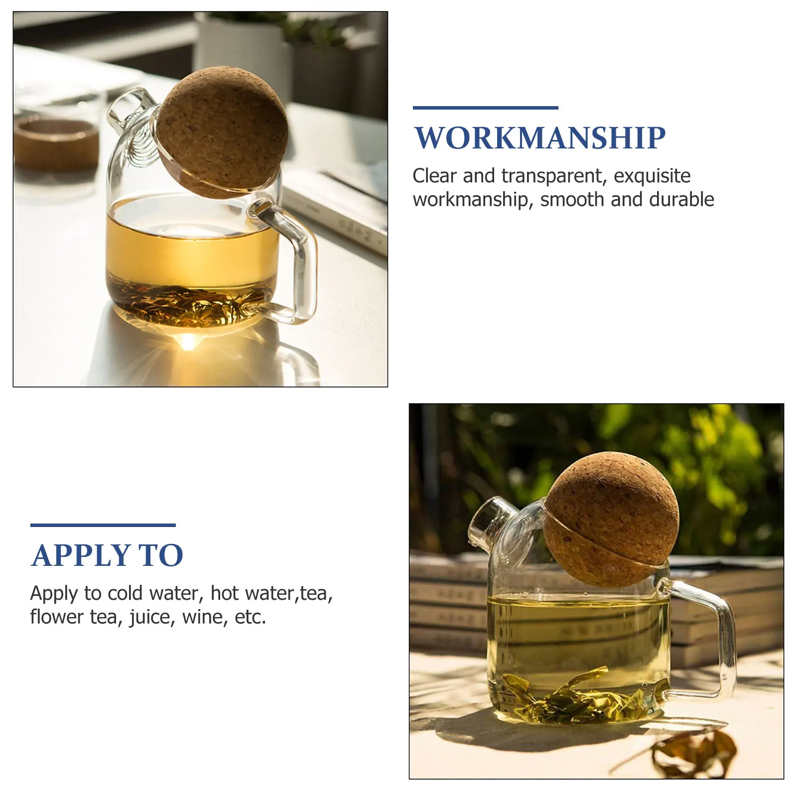 

800ml Thick Glass Tea Pot Clear Transparent Heat Cold Resistant Ergonomic Handle Cork Lid For Home Office Restaurant GiftsCold