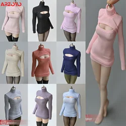 1/6 maglione soldato femminile sottile elastico collo alto Pullover lavorato a maglia Sexy petto aperto top Mini maglione vestito per 12 