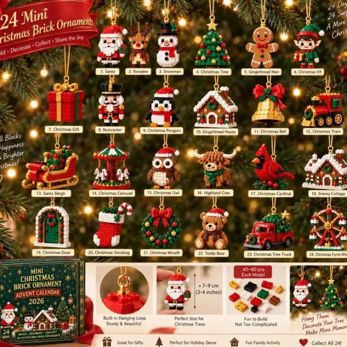 24-Day Mini Christmas Brick Ornament Advent Calendar,Acrylic Bricks Hanging Figurine Xmas Tree Decor Gift, Holiday Countdown image 5