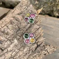 Natural tourmaline Stud Earrings For Women Real 925 Sterling Silver Vintage Femme Gift Prevent Allergy Fine Jewelry