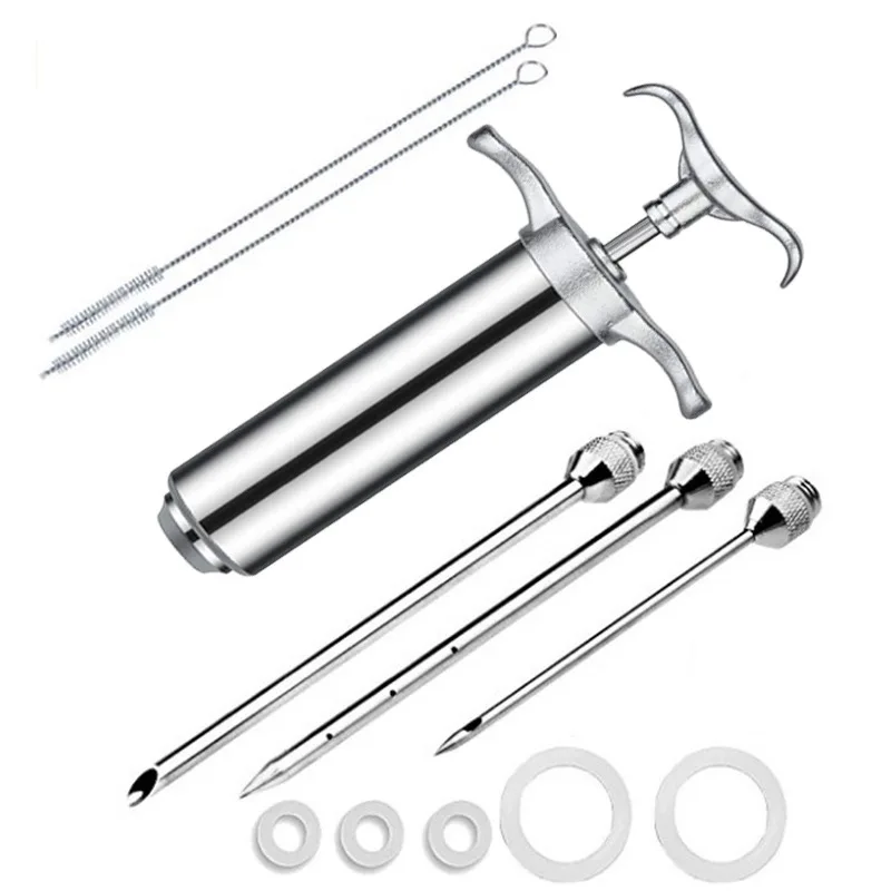 Meat Syringe Marinade Injector Flavor Needle BBQ Pork Steak Meat Sauces Syringes With 3 Stainless Steel Needles Kitchen Tools