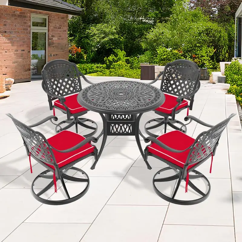 

5-Piece All-Weather Cast Aluminum Dining Set with 4 Swivel Chairs and 35.43" Round Table, Black Frame
