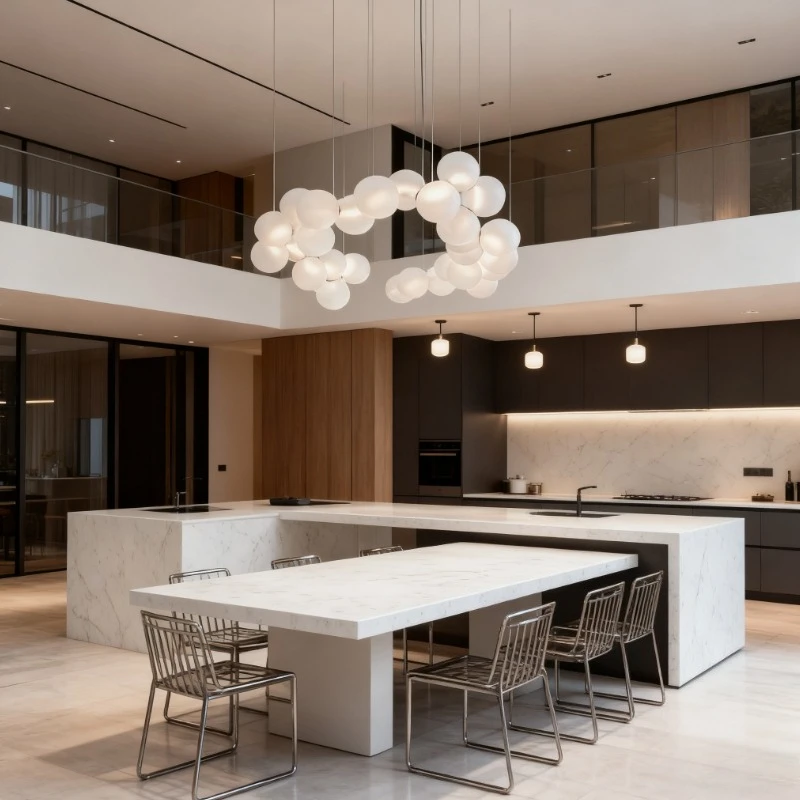 

SANDYHA French Style Acrylic Ball Pendant Lights Creative Hanging Chandelier LED Lamps Modern Home Decor for Living Room Dining