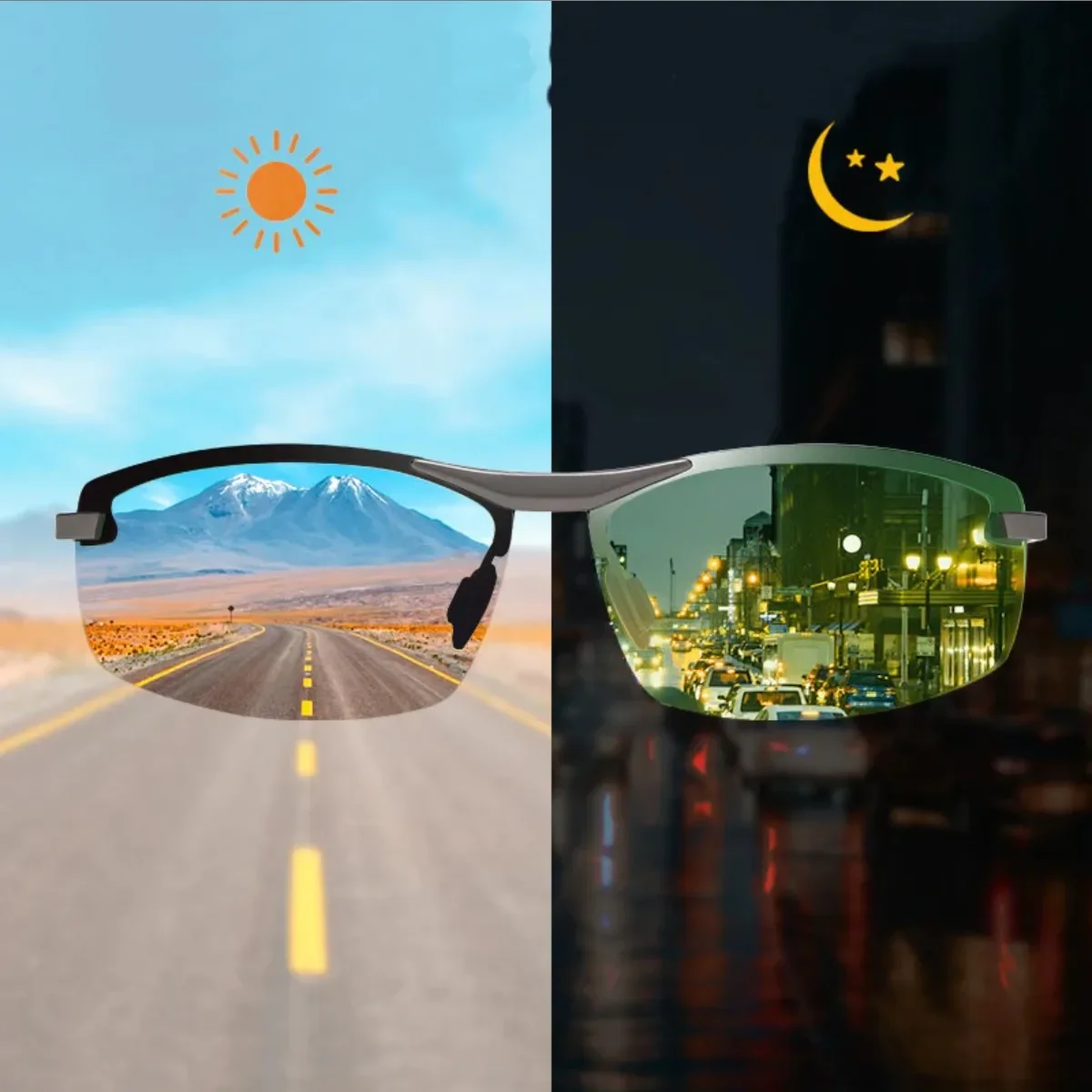 

Glasses Yellow Photochromic Polarized Glasses Intelligent Color Changing Fishing Driving Day Vision Night Glasses Mirror Goggles