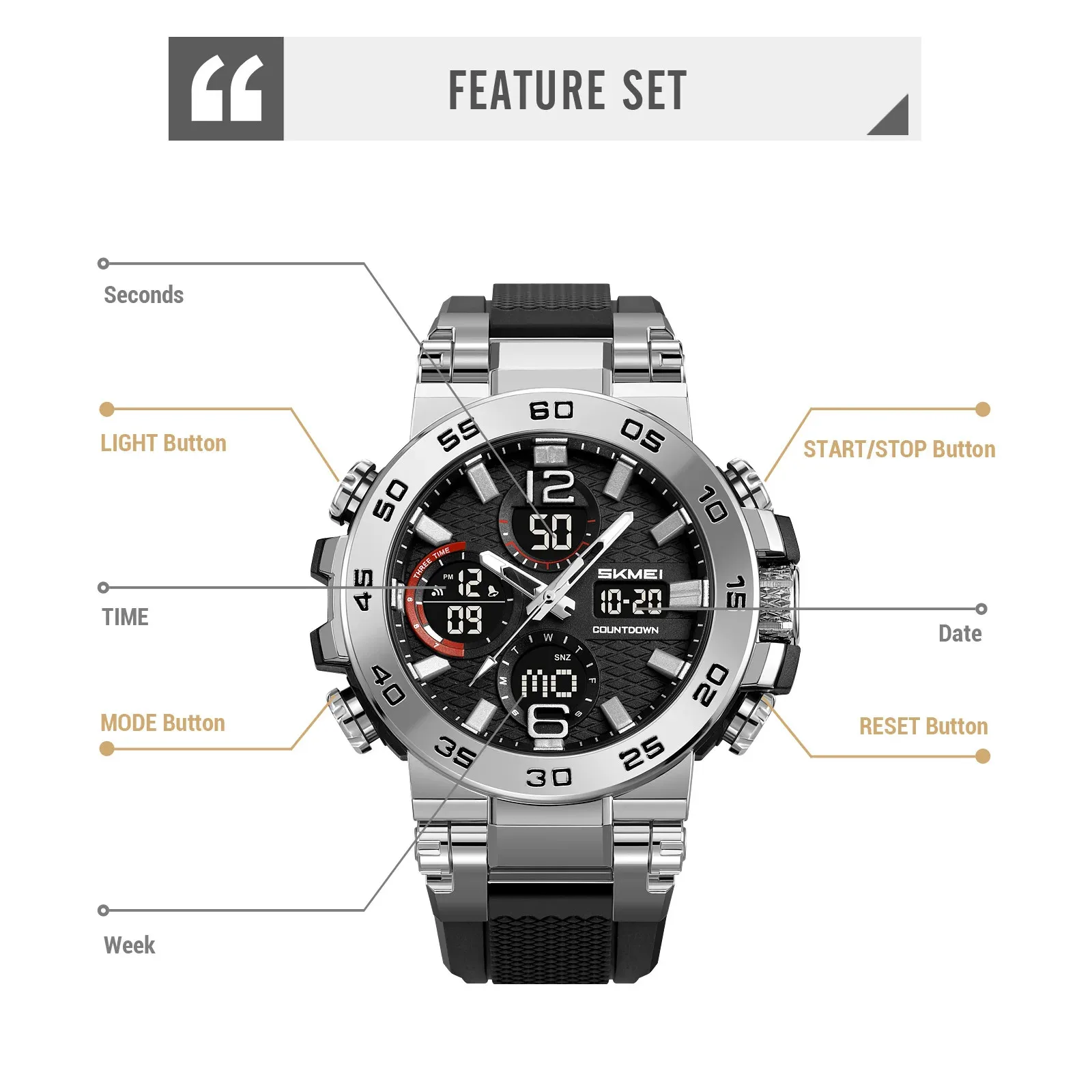 ساعات سيليكون رقمية عصرية بإضاءة LED مقاومة للماء SKMEI 2499 شاشة رياضية